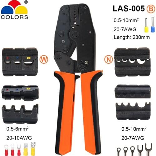 Crimping Pliers 0.5-6/10mm2 20-10/7AWG Tube Bootlace Bare Naked Non Insulated Terminals Replacable Jaw Kits Crimping Hand Tools