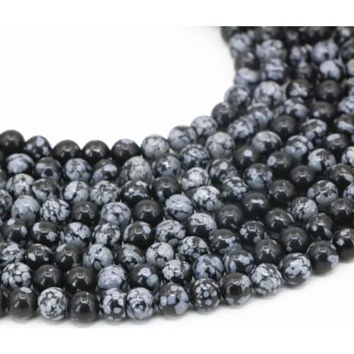 Wholesale Price Black Natural Snowflake Stone Round Loose Beads 4 6 8 10 12mm Diy Necklace Bracelet Craft Accessories 15inch A32