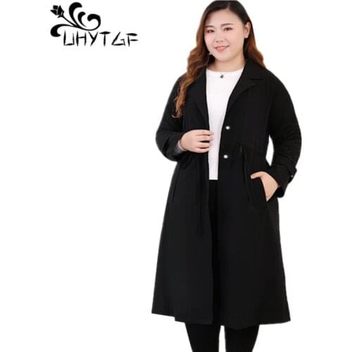 UHYTGF 10XL plus size coat female Mid-length slim autumn winter trench coat women fashion cardigan Oversized woman clothes 930
