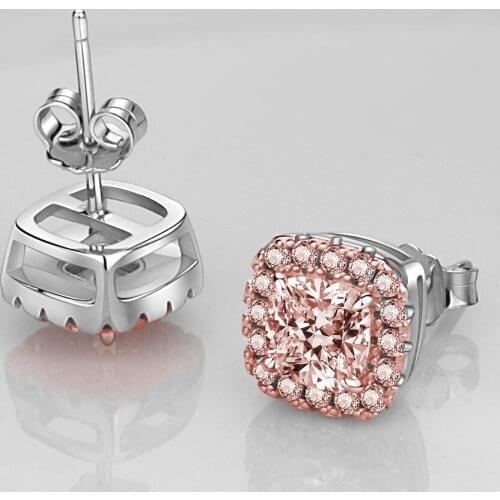 Cushion Cut Pink Diamond Stud Earring 100% Real 925 sterling silver Jewelry Engagement Wedding Earrings for Women Bridal Gift