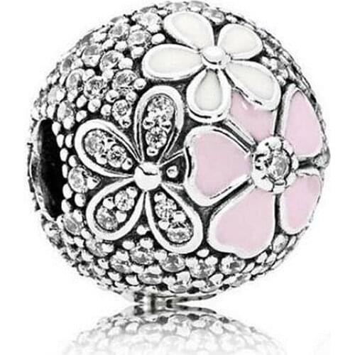 Genuine 925 Sterling Silver Bead Charm Poetic Blooms Fixed Clip Lock Stopper Beads Fit fashion Bracelet & Necklace Diy Jewelry