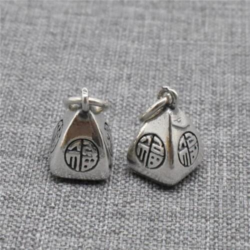 2pcs of 925 Sterling Silver Chinese Good Fortune Charms Pendants for Necklace Bracelet