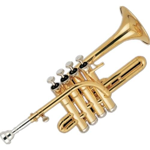 Popular Grade Cupronickel with nickel plated piston Gold lacquer Piccolo Trumpet