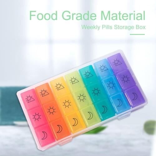 Portable Travel Moisture-Proof Pills Case Medication Reminder Weekly Pills Organizer 3-Times-A-Day 7 Day Pills Storage Box