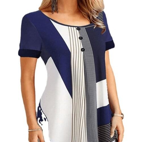 Casual t shirt femme 2021 Short Sleeve Plaid Ladies Round Neck Summer Tops for Going Out T-Shirt Summer 2021 Woman Blue xxxl