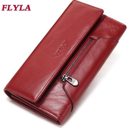 RFID Anti-magnetic Anti-theft Leather Wallet for Women Long Clutch Bag Multi-card Pocket Change Bag Lady Mobile Phone Bag