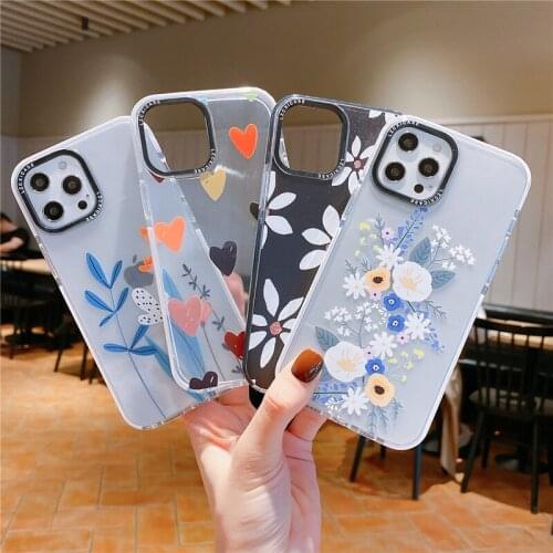 3D Relief Flower Clear Protection Phone Case For iPhone 12 11 Pro Max XS XR X 6S 7 8 Plus SE2 Thick Border Soft Back Cover Funda
