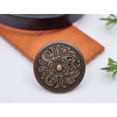 10PC 26X26MM Antique Brass Western Decor Flower Leathercraft Saddle Button With Screws