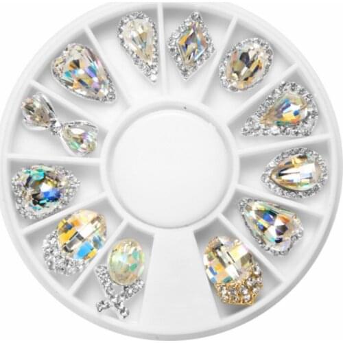 DIY Nail Art Wheel Tips Crystal Glitter Rhinestone Nail Art Decoration white 12 Color Nail Stone Decoration Manicure
