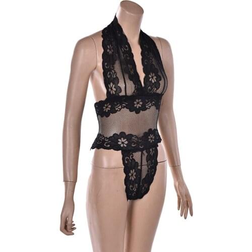 Sexy Lingerie Lace Sleepwear Pajamas Erotic Uniform Womens Underwear Conjoined Dress Leotard Intimates With G-string