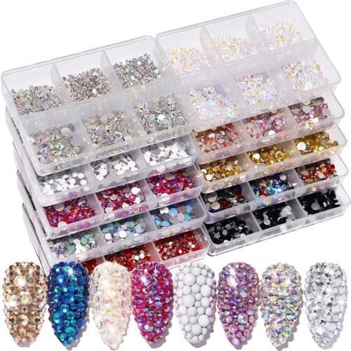 New Box Packing Crytsals Kinds Of Color Nail Rhinestone Flat Bottom Multi-size Crystals Nail Art 3D Decoration Strass Gem