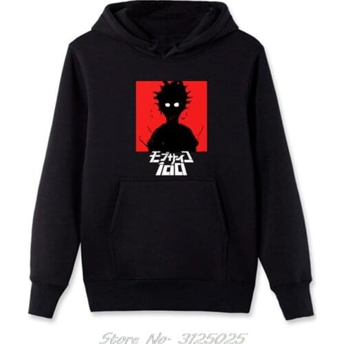 Mob Psycho 100 Black Funny Hoodie Men Streetwear Harajuku Cotton Casual Hoodies Fleece Zipper Sweatshirt
