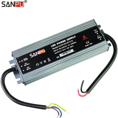SANPU 12VDC Waterproof LED Power Supply 12V DC 120W 10A IP67 110V 220V AC-DC Lighting Transformer Driver Thin Slim Aluminum