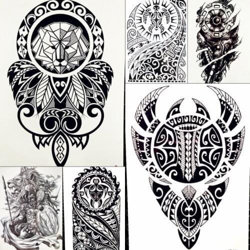 Lion King Warrior Temporary Tattoo Stickers Men Robot Arm Fake Waterproof Maori Tattoos Body Art Black Totem Tatoo Paper