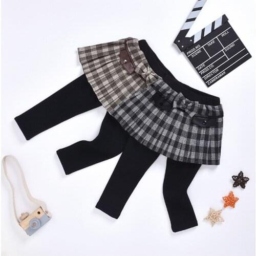 Toddler Girls Culottes Autumn Winter Fashion Plaid Skirt Pants Fake Two Pieces Girls Leggings 3 4 5 6 7 Years Baby Girl Trousers