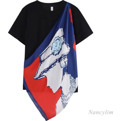 Womens Scarf Stitching Short Sleeve Cotton T-shirt Top 2021 Summer Korean Style Loose Female Fashion Tees Camisetas De Mujer