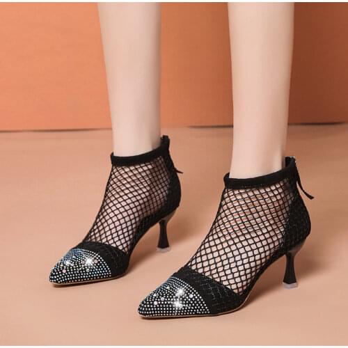 2020 Women Thin Heels Summer Shoes Women High Heels Sandals Pointed flock Pumps for Woman Crystal Sexy Wedding Party Shoes for