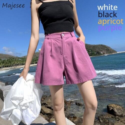 Straight Shorts Women Solid Purple Slim Korean Style Harajuku Students Summer Female Classic Design Streetwear Leisure Fashion