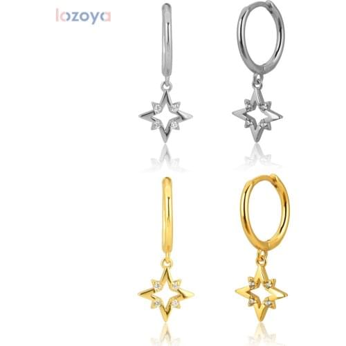 LOZOYA 925 Sterling Silver Spike Drop Clear Zircon Fine Earring Dangle Charm Women Piercing Pendiente Jewelry For Statement