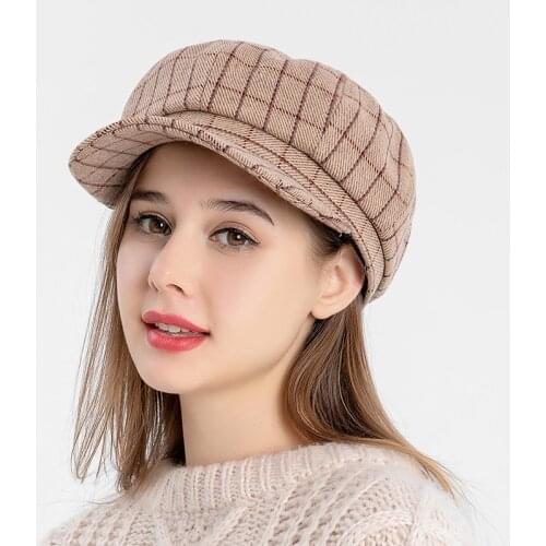 Womens Hats Fashion 2021 New Berets Womens Retro Hats Autumn and Winter All-match Check Octagonal Hat Womens Women Beret