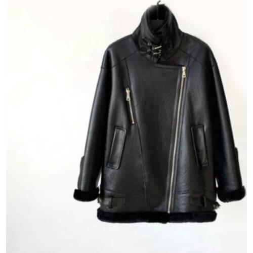 2021 New Mid-length Lamb Fur Coat Female Leather Motorcycle Sheep Shearing Korean Fur Coat Winter Women