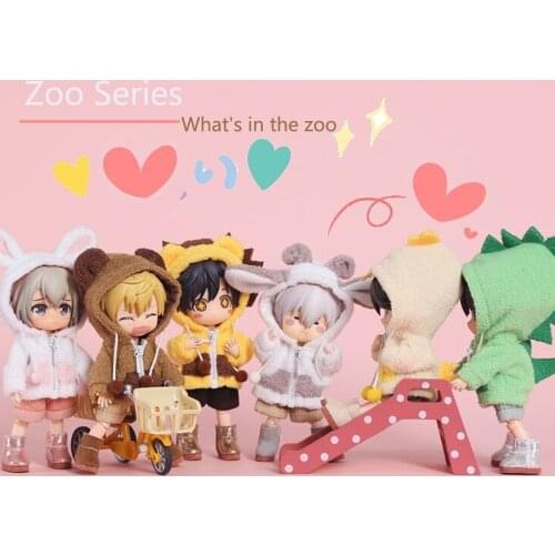 Obitsu11, OB11 clothes dolls Winter Coat 1/12 bjd GSC zoo plush coat rabbit dinosaur sheep Bear lion Chickens clothes