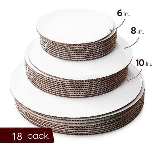 18 Pack Cake Boards 6 of Each Size Round, Circle Cardboard Base, 6, 8 and 10-Inch. Perfect for Cake Decorating