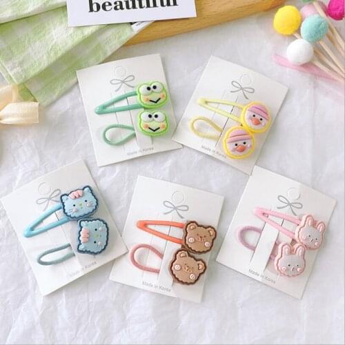 2pcs/set) Lovely little bunny bears cartoon animal simple hair bang Side clips hairpin hairties bands accessories
