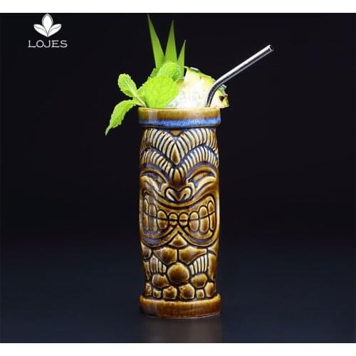 390ml Hawaii Tiki Mugs Cocktail Cup Beer Beverage Mug Wine Mug Ceramic Easter Islander Tiki Mug Bar Tools