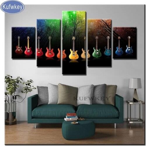 KUFWKEY 5 Panel Diamond mosaic Music Guitar 5D DIY Diamond Painting sale Full Square/Round abstract guitar Diamond art