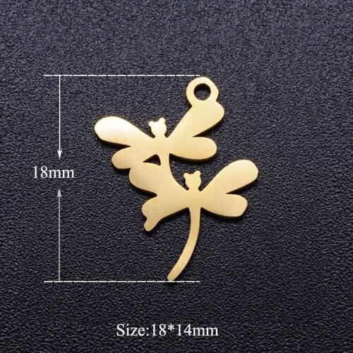 5pcs/lot Double Dragonfly Stainless Steel DIY Charms Wholesale OEM Charm Accepted Never Rust Jewelry Finding Supplies