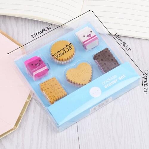 6pcs/set Kawaii Biscuit Milk Rubber Pencil Eraser Kids Student School Stationery M5TE