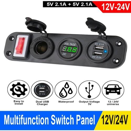 Car Charger 5V 2.1A +2.1A Power Outlet LED Display Digital Voltmeter Universal Car Switch Panel Double USB