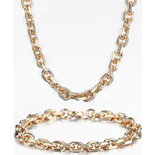 Davieslee 6mm 585 Rose Gold Rolo Cable Link Chain Bracelet Necklace Jewelry Set for Women Girls Party Wedding Best Gifts DCS17