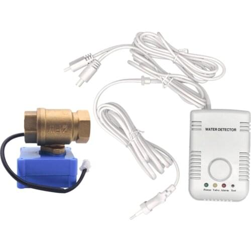 Water Leak Detector with 2 Sensor Cables Automatical Water Shut Off Valve DN15 Water Overflow Prevention Detector Alarm System