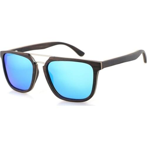 Dropshipping Women Square Metal Matte Black Ebony Wood Laminated Sun Glasses with Polarized Lens for Men Or Women