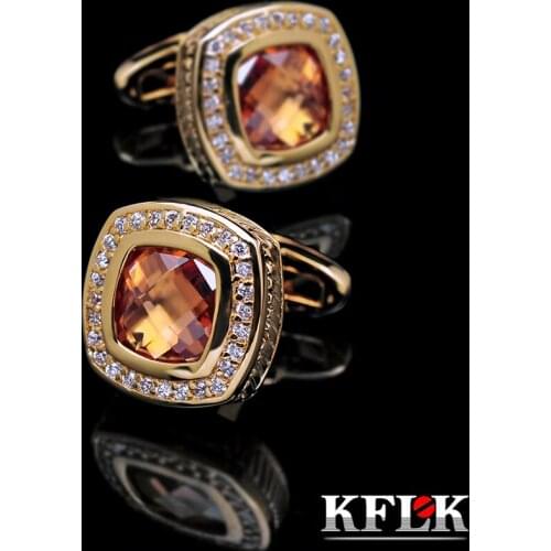 KFLK Luxury shirt cufflinks for mens Gifts Brand cuff buttons Crystal cuff links gold High Quality abotoaduras Designer Jewelry