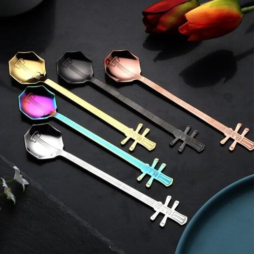 Hot YO-Coffee Teaspoons,5Pcs Stainless Steel Musical Coffee Spoons Teaspoons Mixing Spoons Sugar Spoon Titanium Plated Spoon