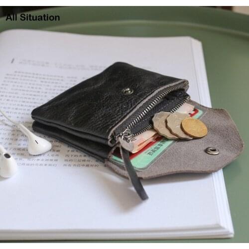 Luxury Storage Coin Purses Women Genuine Leather Top End Men Vintage Small Credit Card Wallets Casual Organizer Coin Pouch
