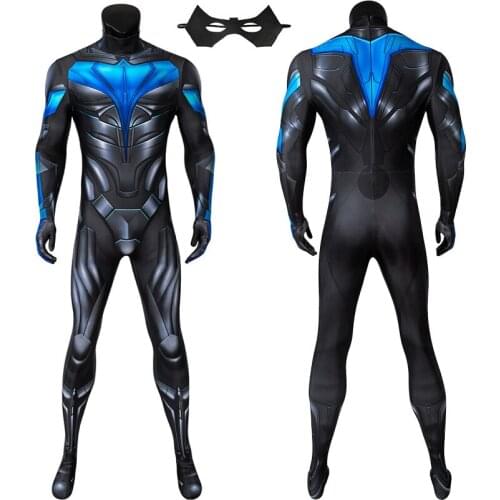Bat Boy Dick Grayson Jumpsuit Adult Men Cosplay Costume Halloween Masquerade Cool Bodysuit With Eye Mask