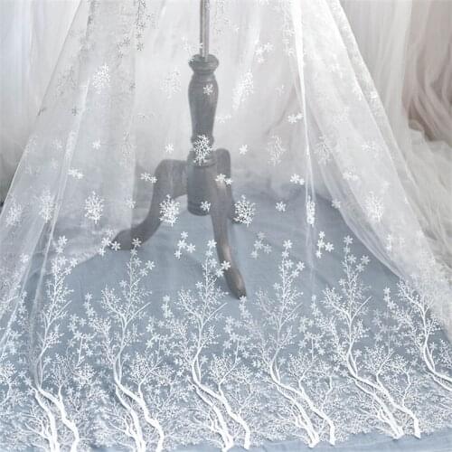 Snowflake Forest Embroidery Lace Fabric Wedding Veil Fashion High-End Net Yarn Tulle Net Dress Decoration Accessories Off White