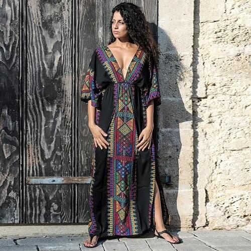 Summer Beach Sexy Deep V Neck Beach Dress Loose Plus Size Kimono Cover Up Dress Beach Body Wrap Swimsuit Cover Up
