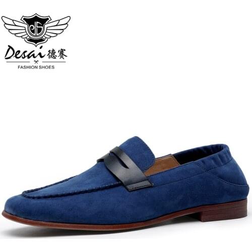 DESAI Men Loafers Shoes Genuine Leather Suede Easy Wear Fashion Casual Black Brown Boat For Men 2021