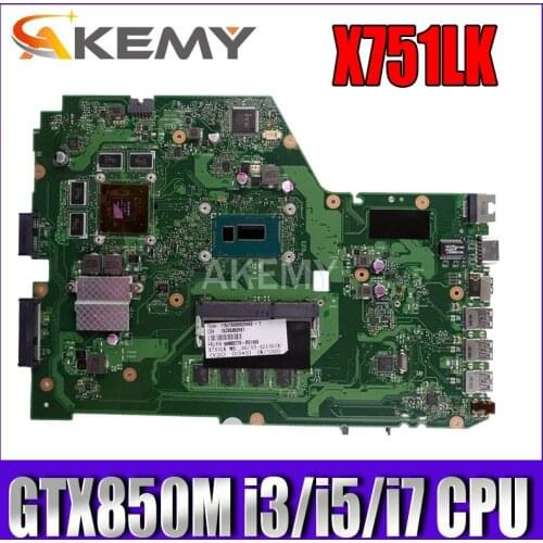 X751LK Mainboard For Asus X751LX X751LX Laptop motherboard i3 i5 i7 4GB-RAM GTX850M