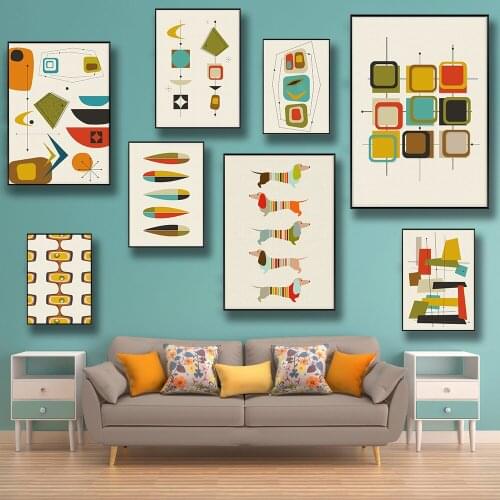 Mid-century Minimalist Inspiration Poster Dachshund Dog Typewriter Graphic Creative Combination Fine Canvas Painting Room Decor