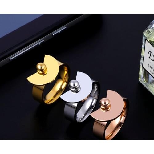 Stainless Steel Fashion Gold Color Ring Sector Shape Charm Rings For Women Wedding Party Jewelry Gift
