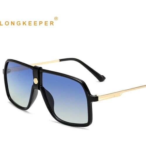 New Oversized Sunglasses Men 2020 Fashion Rivet Leather Sun Glasses Women Vintage Gradient Shade UV400 lunette de soleil femme