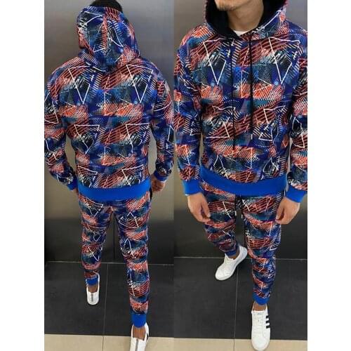 Mens Sets Sport Suit European American Trends 3D Print Fitness Zipper Hoodies Sweatpants Casual Fashion Tracksuits Men Clothing