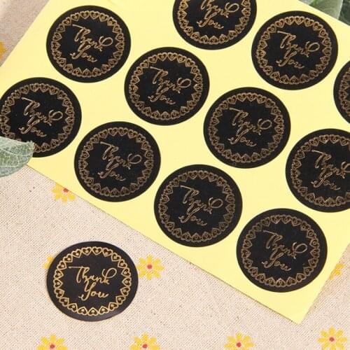 120pcs Black Round sticker bronzing Thank you Heart ring you sealing sticker Self-adhesive Packaging Lable