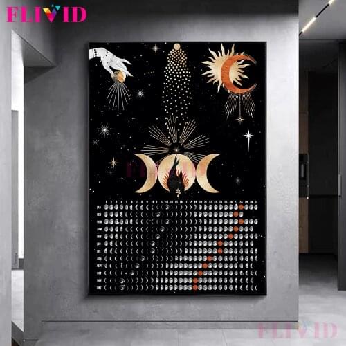 Witchy Moon Calendar 2021 Wall Art Wicca Poster Decor Canvas Print Witchcraft Art Poster Halloween Gift For Living Room Decor